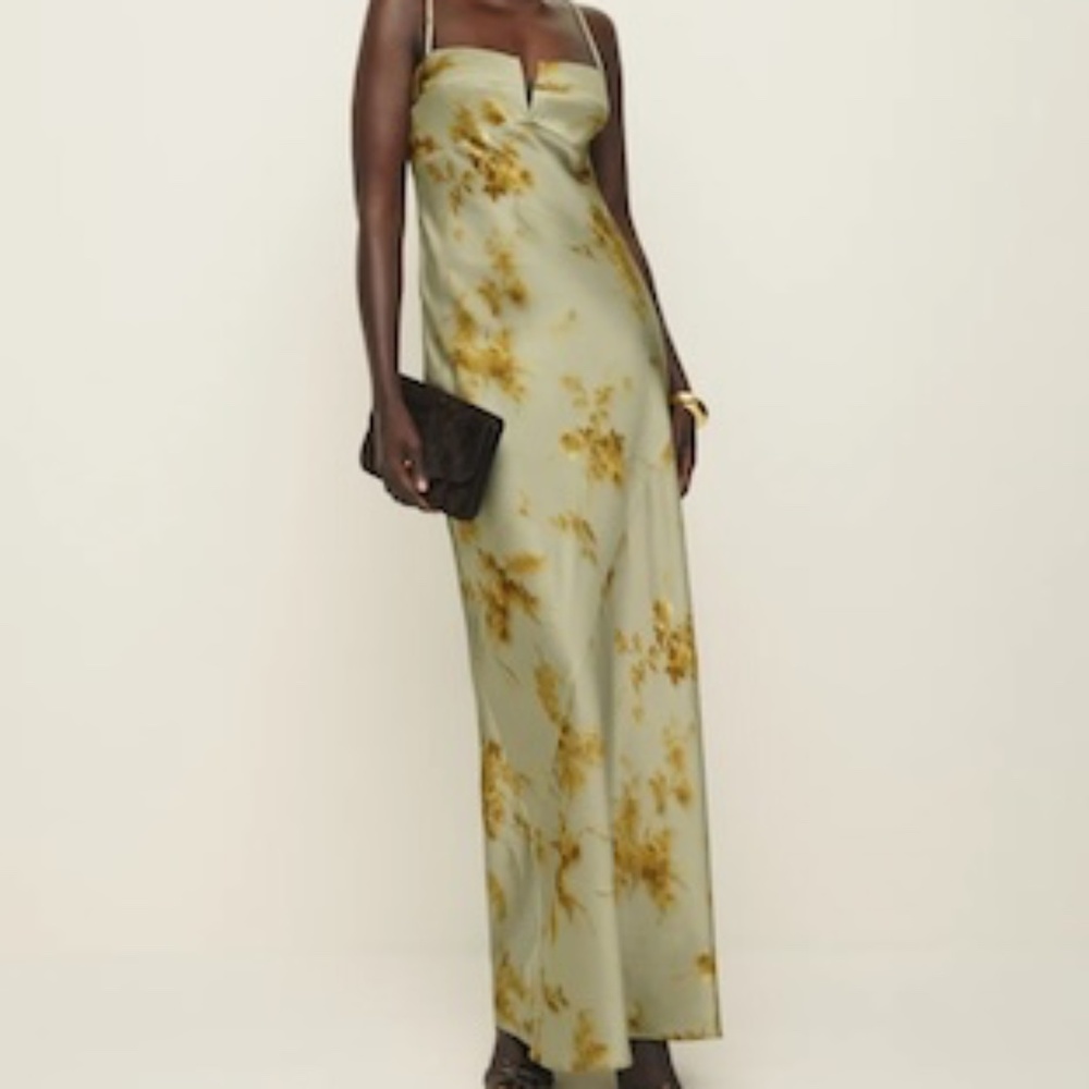 Reformation Brie Silk Dress Golden Hour - Picture 2 of 6